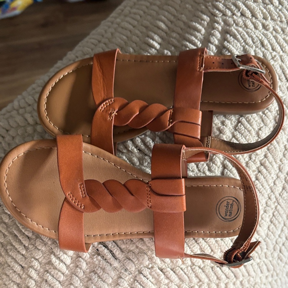 wonder nation Tan Braided-Strap Women's Sandals